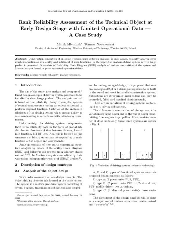 (PDF) Rank reliability assessment of the technical object at early ...