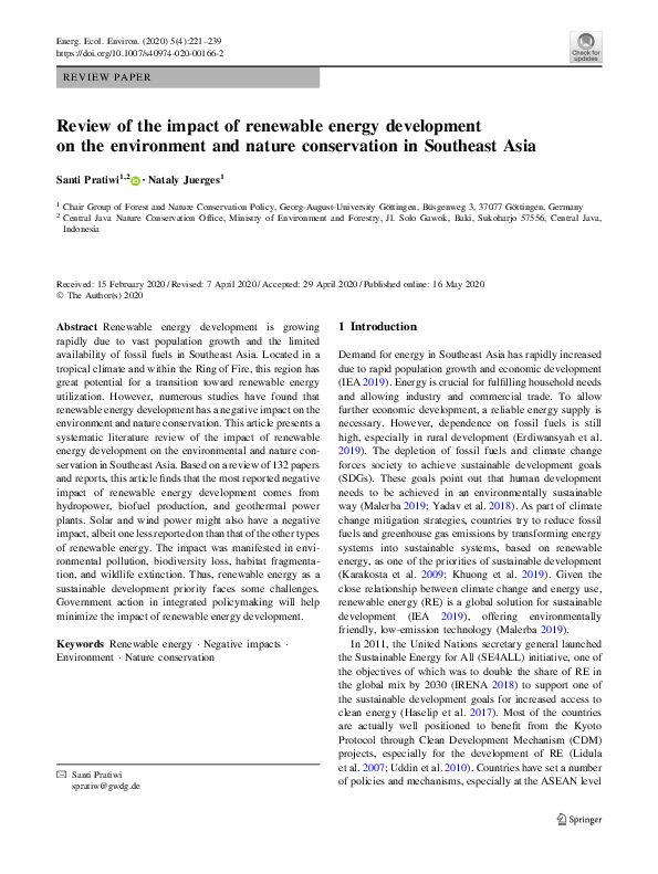 (PDF) Review of the impact of renewable energy development on the ...