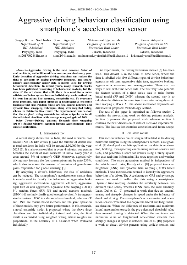 (PDF) Aggressive driving behaviour classification using smartphone's ...