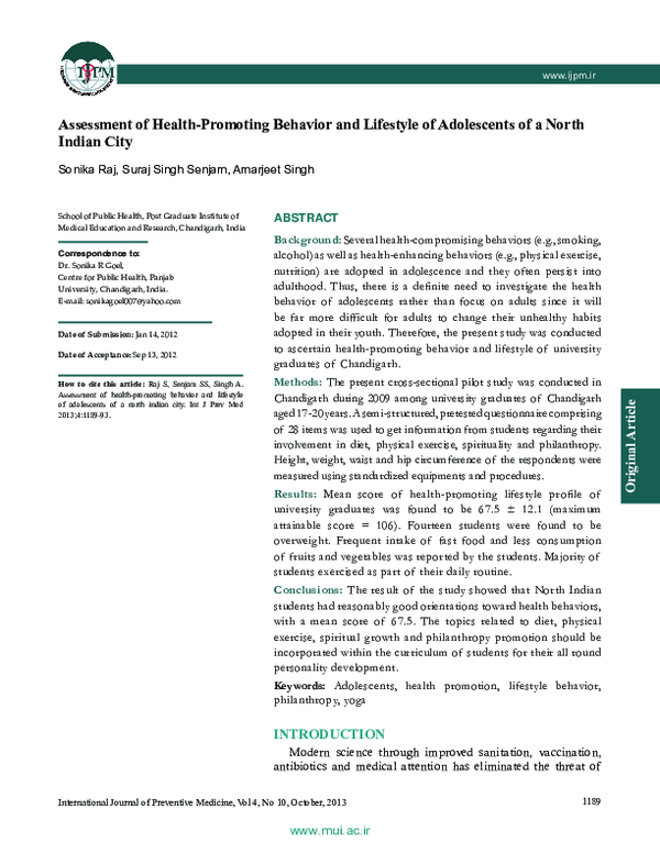 (PDF) Assessment of health-promoting behavior and lifestyle of ...