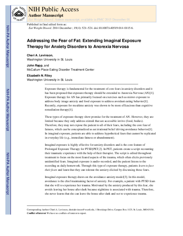 (PDF) Addressing the fear of fat: extending imaginal exposure therapy ...