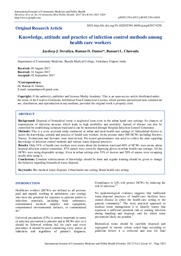 (PDF) Knowledge, attitude and practice of infection control methods ...