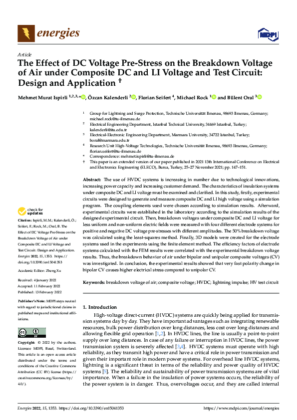 (PDF) The Effect of DC Voltage Pre-Stress on the Breakdown Voltage of ...