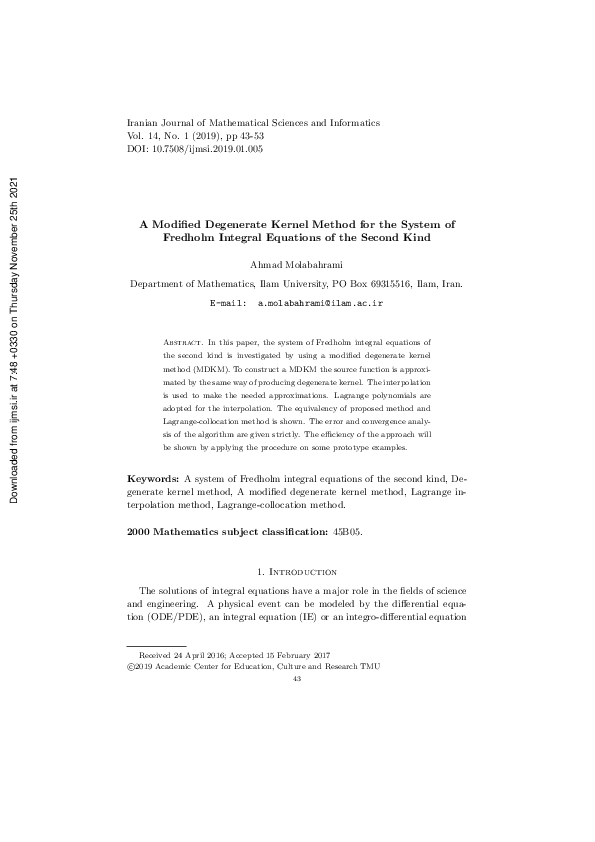 (PDF) A Modified Degenerate Kernel Method for the System of Fredholm ...