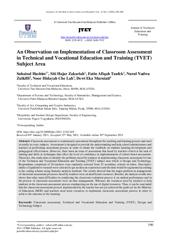 (PDF) An Observation on Implementation of Classroom Assessment in ...