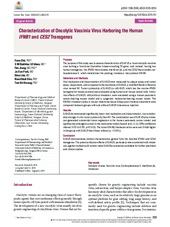(PDF) Characterization of Oncolytic Vaccinia Virus Harboring the Human ...