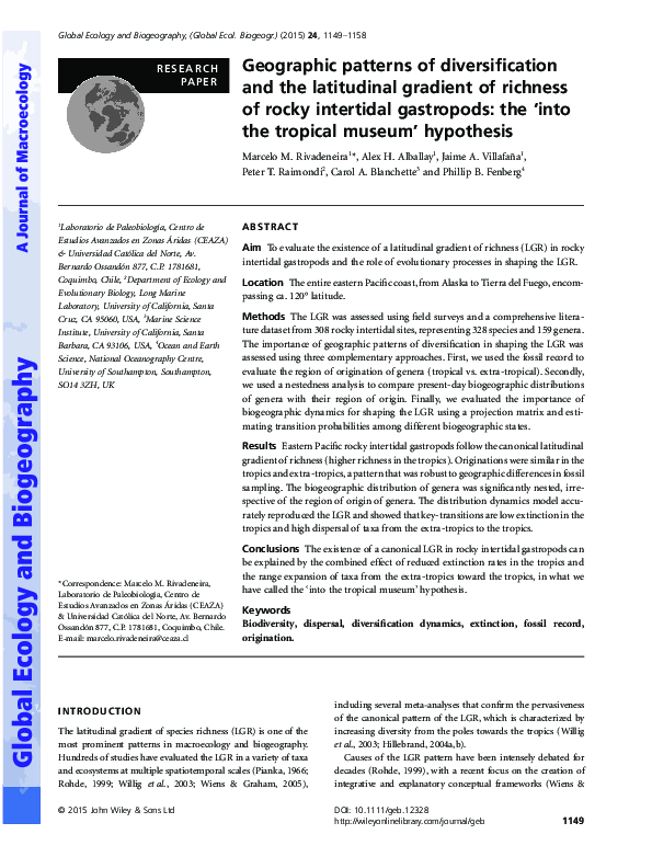 (PDF) Geographic patterns of diversification and the latitudinal ...