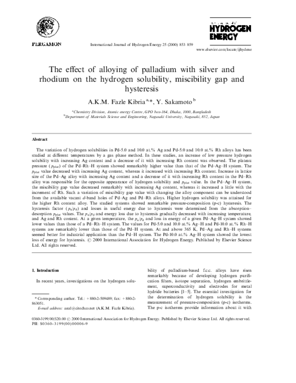 (PDF) The effect of alloying of palladium with silver and rhodium on ...