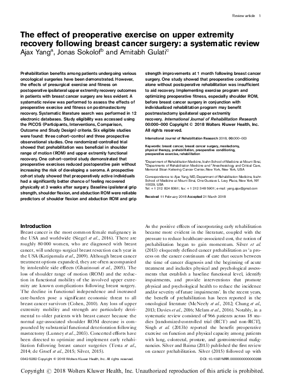 (PDF) The effect of preoperative exercise on upper extremity recovery ...