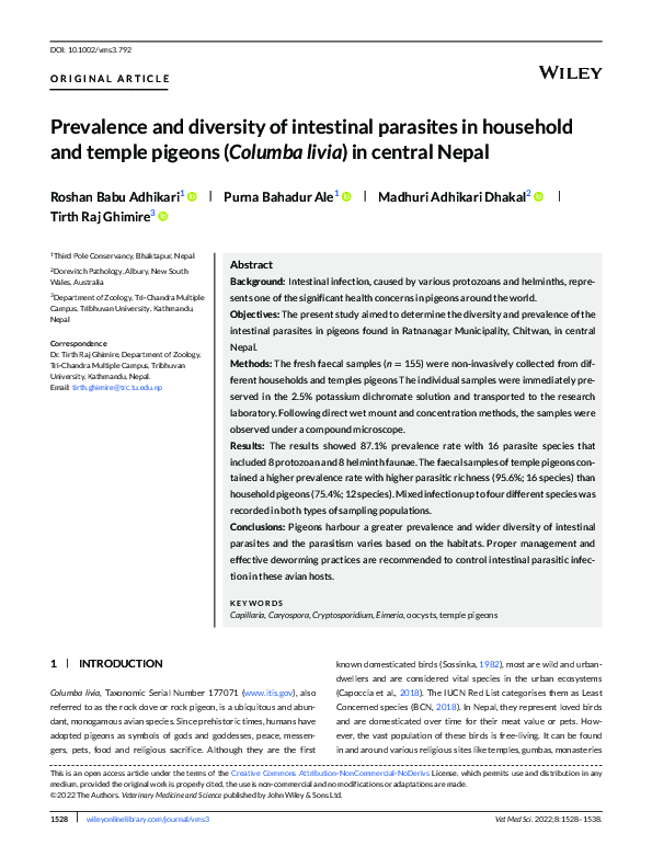 (PDF) Prevalence and diversity of intestinal parasites in household and ...