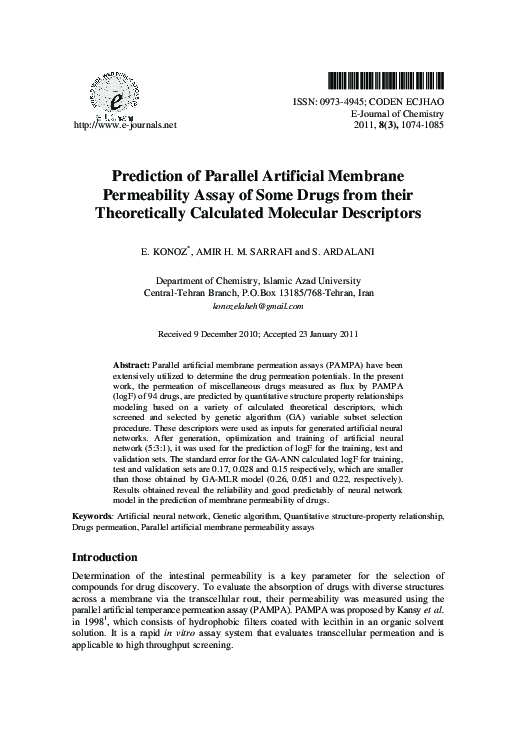 (PDF) Prediction of Parallel Artificial Membrane Permeability Assay of ...
