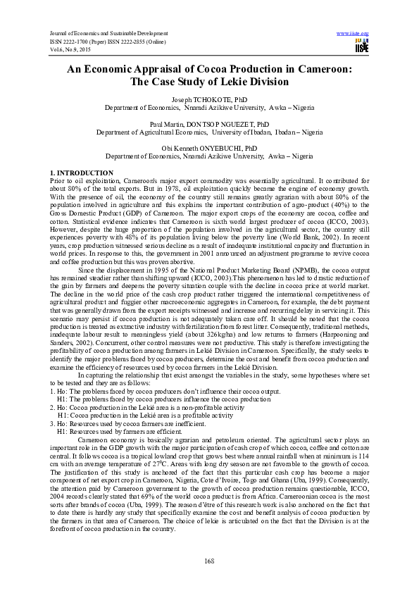 (PDF) An Economic Appraisal of Cocoa Production in Cameroon The Case