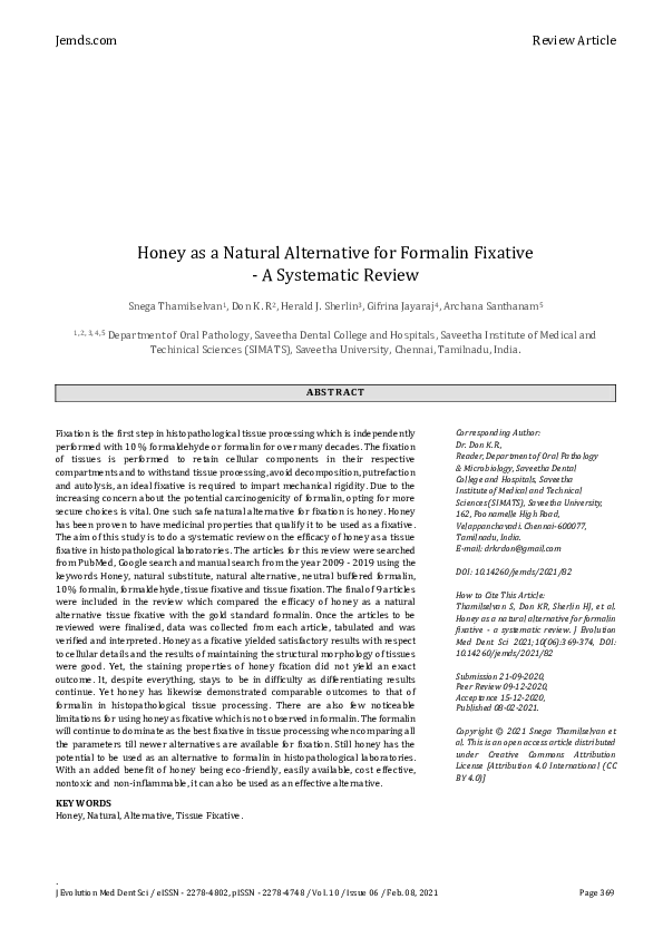 (PDF) Honey as a Natural Alternative for Formalin Fixative A