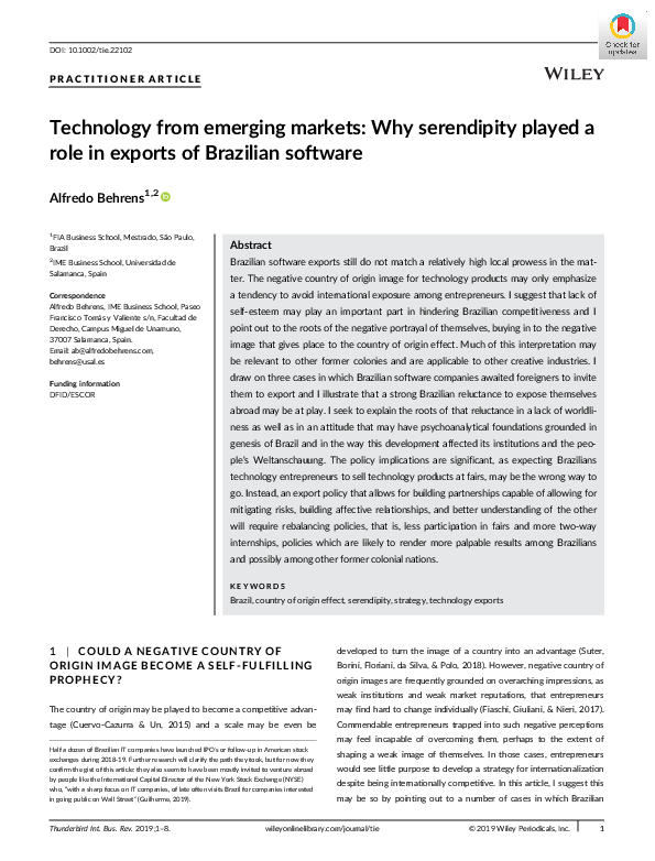 (PDF) Technology from emerging markets: Why serendipity played a role ...