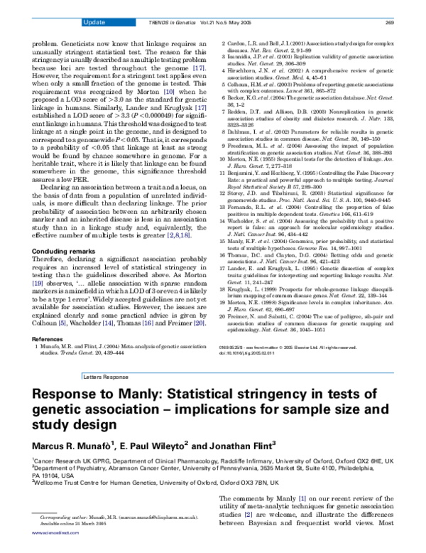 (PDF) Response to Manly: Statistical stringency in tests of genetic ...