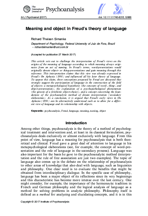 (PDF) Meaning and object in Freud's theory of language