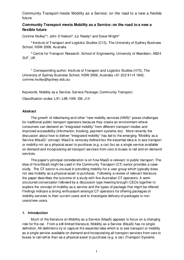 (PDF) Community transport meets mobility as a service: On the road to a ...