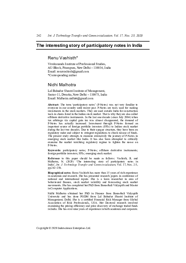 (PDF) The interesting story of participatory notes in India