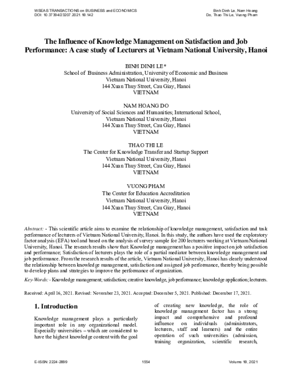(PDF) The Influence of Knowledge Management on Satisfaction and Job ...