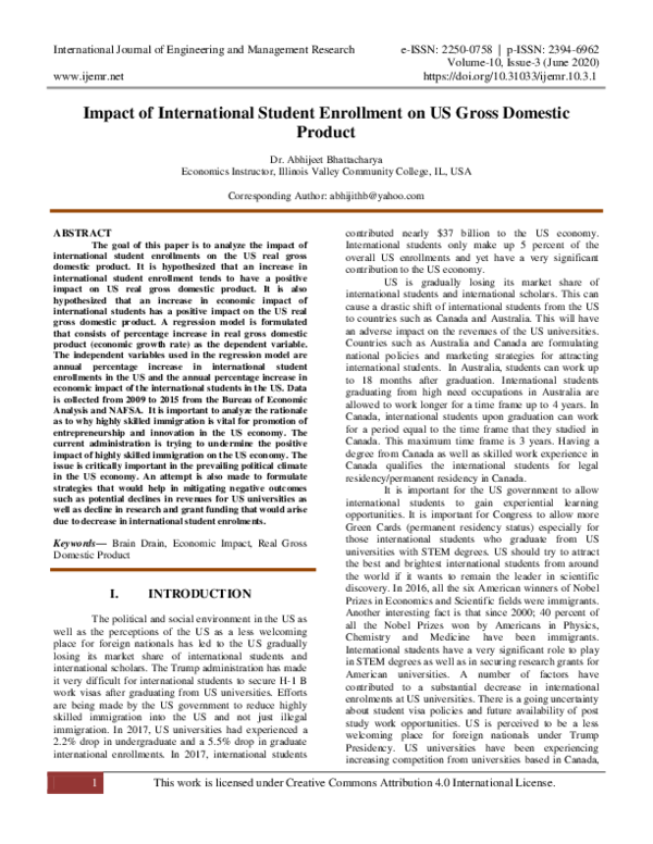 (PDF) Impact of International Student Enrollment on US Gross Domestic ...