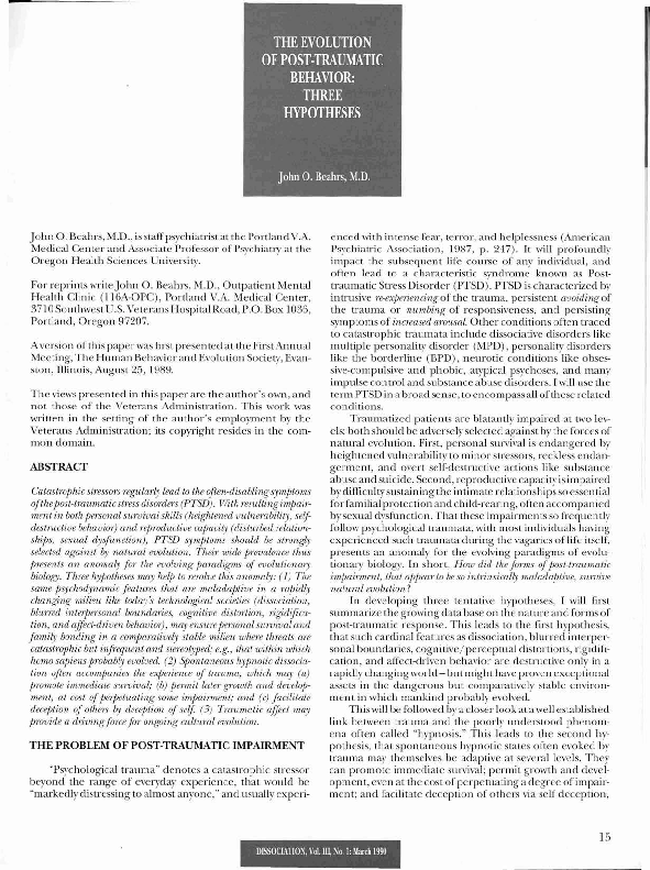 (PDF) The evolution of post-traumatic behavior: Three hypotheses