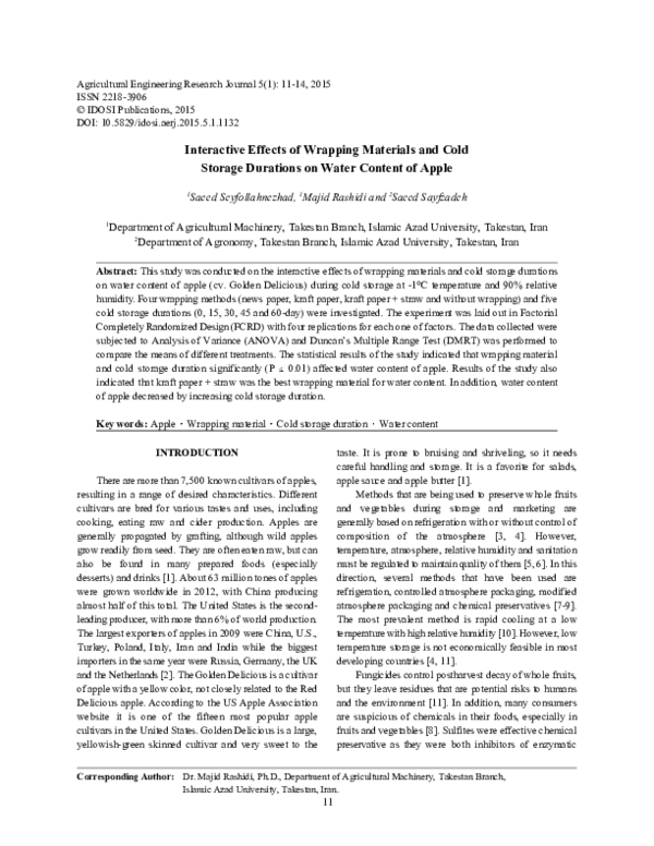 (PDF) Interactive Effects of Wrapping Materials and Cold Storage ...