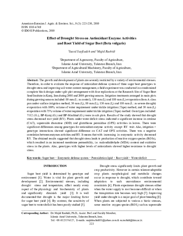 (PDF) Effect of drought stress on antioxidant enzyme activities and ...