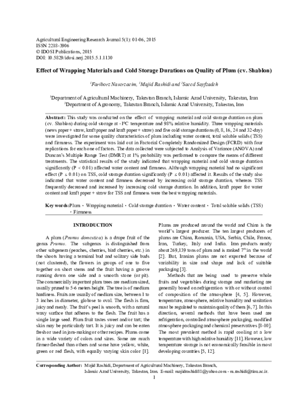 (PDF) Effect of Wrapping Materials and Cold Storage Durations on ...