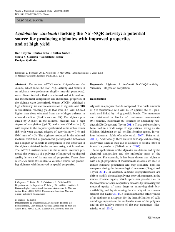 (PDF) Azotobacter vinelandii lacking the Na+-NQR activity: a potential ...