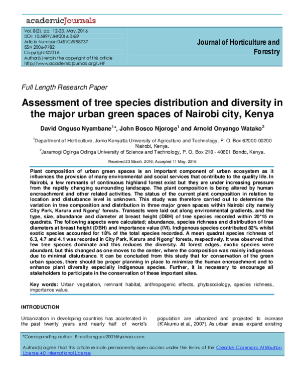 (PDF) Assessment of tree species distribution and diversity in the ...