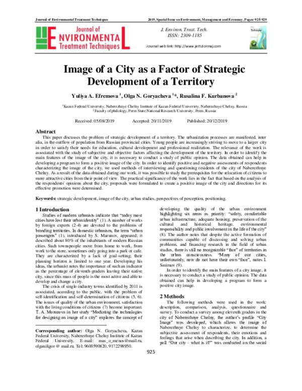 (PDF) Image of a City as a Factor of Strategic Development of a Territory