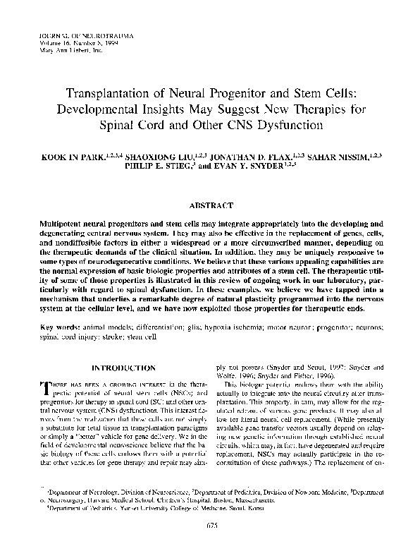 (PDF) Transplantation of Neural Progenitor and Stem Cells ...