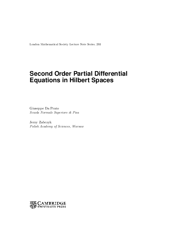 (PDF) Second Order Partial Differential Equations in Hilbert Spaces