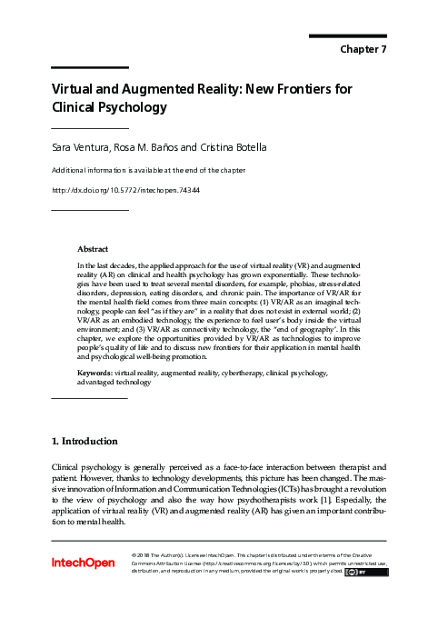 (PDF) Virtual and Augmented Reality: New Frontiers for Clinical Psychology