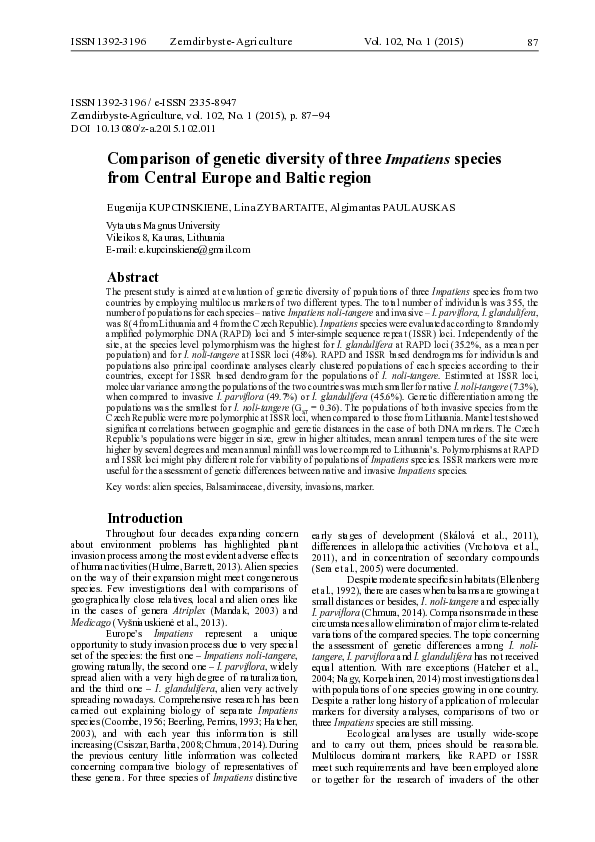 (PDF) Comparison of genetic diversity of three Impatiens species from ...