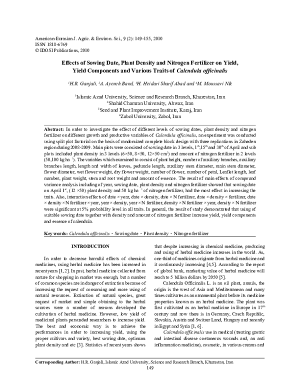 (PDF) Effects of Sowing Date, Plant Density and Nitrogen Fertilizer on ...