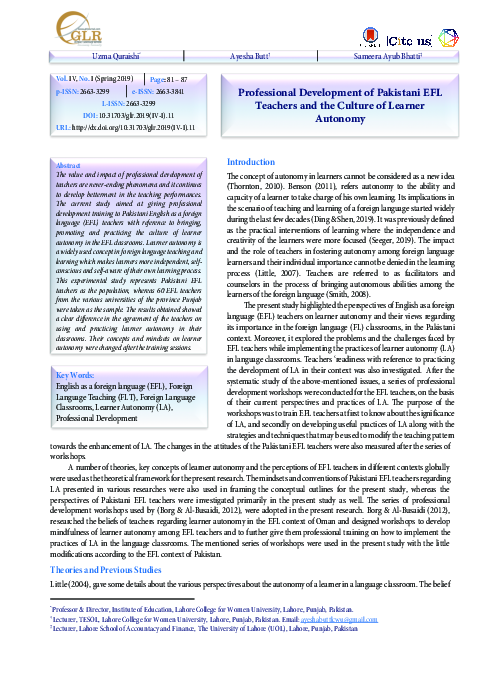 (PDF) Professional Development of Pakistani EFL Teachers and the ...