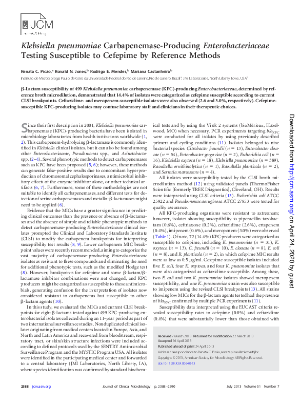 (PDF) Klebsiella pneumoniae Carbapenemase-Producing Enterobacteriaceae ...