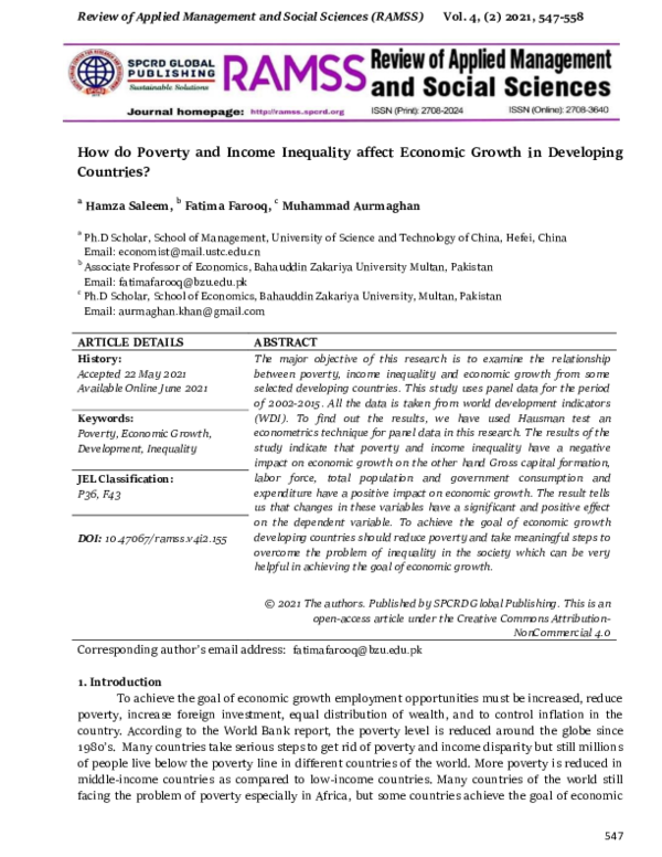 (PDF) How do Poverty and Income Inequality affect Economic Growth in ...