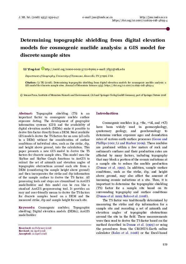 (PDF) Determining topographic shielding from digital elevation models ...