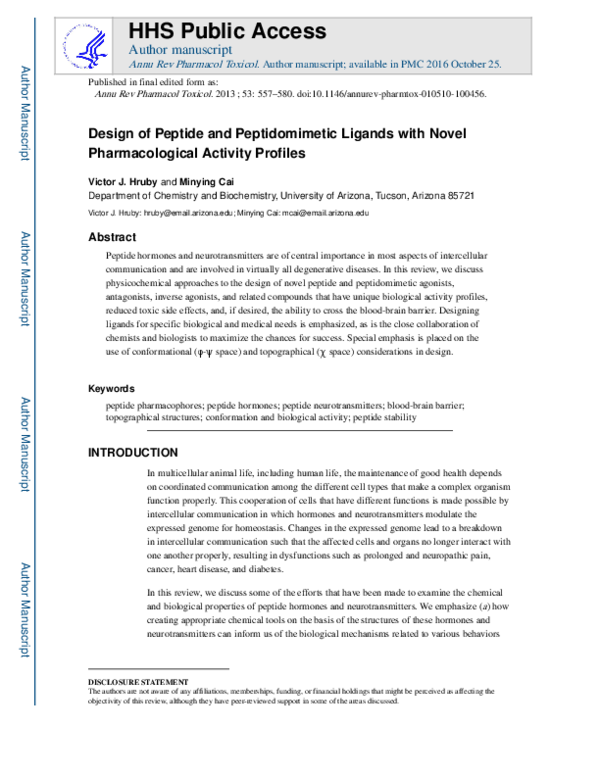 (PDF) Design of Peptide and Peptidomimetic Ligands with Novel ...