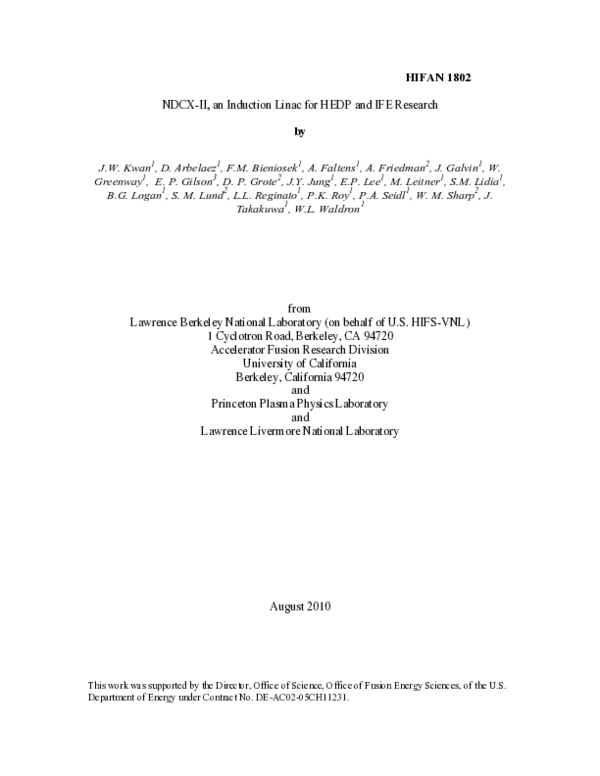 (PDF) NDCX-II, an Induction Linac for HEDP and IFE Research