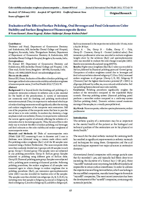 (PDF) Evaluation of the Effect of Surface Polishing, Oral Beverages and ...