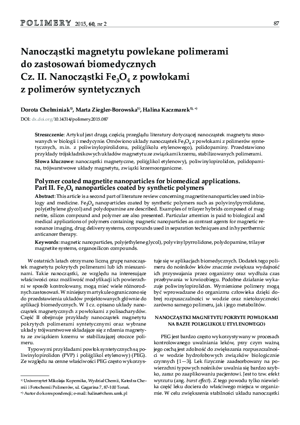 (PDF) Polymer coated magnetite nanoparticles for biomedical application ...