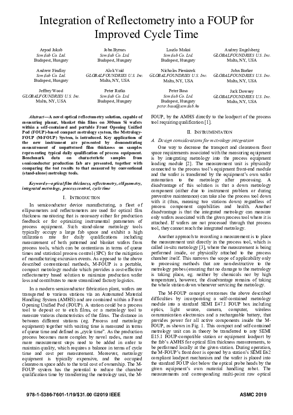 (PDF) Integration of Reflectometry into a FOUP for Improved Cycle Time