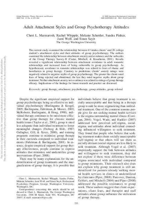 (PDF) Adult attachment styles and group psychotherapy attitudes Cheri