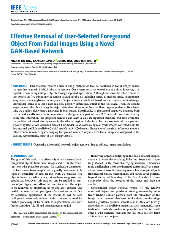 (PDF) Effective Removal of User-Selected Foreground Object From Facial ...
