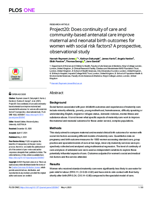 (PDF) Project20: Does continuity of care and community-based antenatal ...