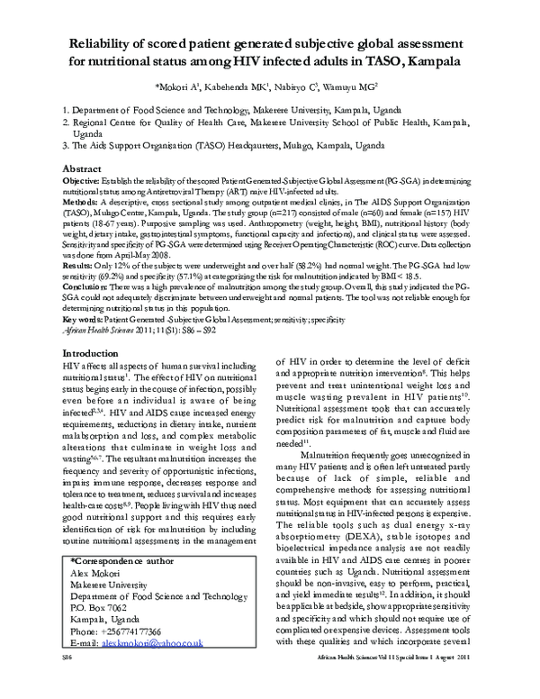 (PDF) Reliability of scored patient generated subjective global ...