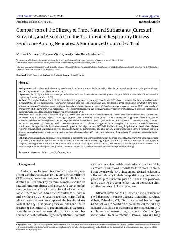 (PDF) Comparison of the Efficacy of Three Natural Surfactants (Curosurf ...